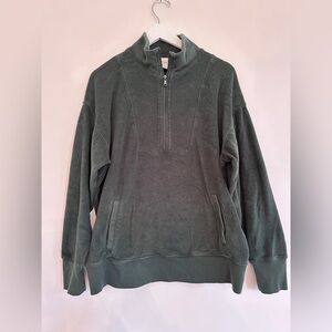 Offline by Aerie Dark Green Half-Zip Terry Pullover Medium